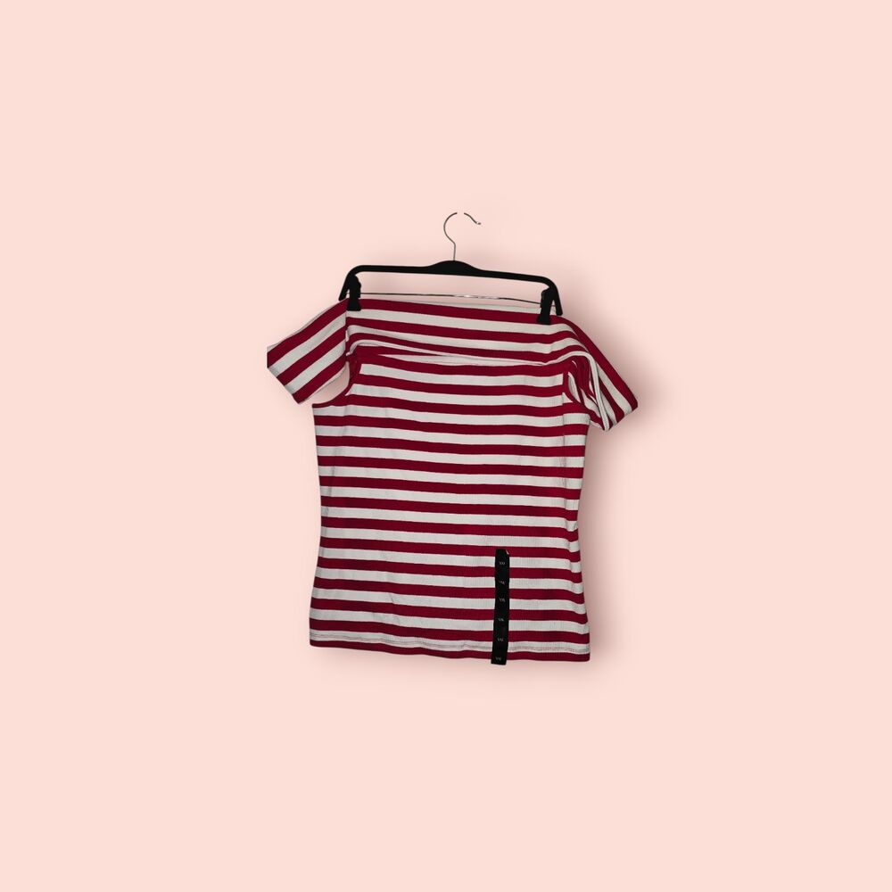 Banana Republic Red White Stripe Off Shoulder Ribbed Knit Stretch Top Size XXL